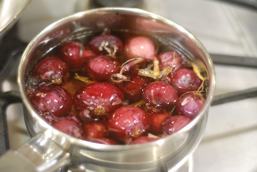 red pearl onions on the stove