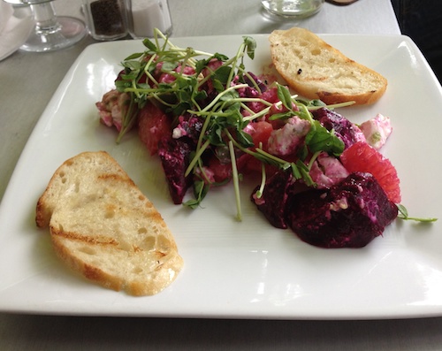 salad with grapefruit supreme, avocado, chevre, microgreens, white citrus viniagrette (1)